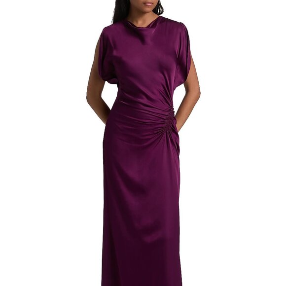 A.L.C. Nadia Satin Bias Cut Ruched Draped Gown Jewel Purple - Picture 14 of 15